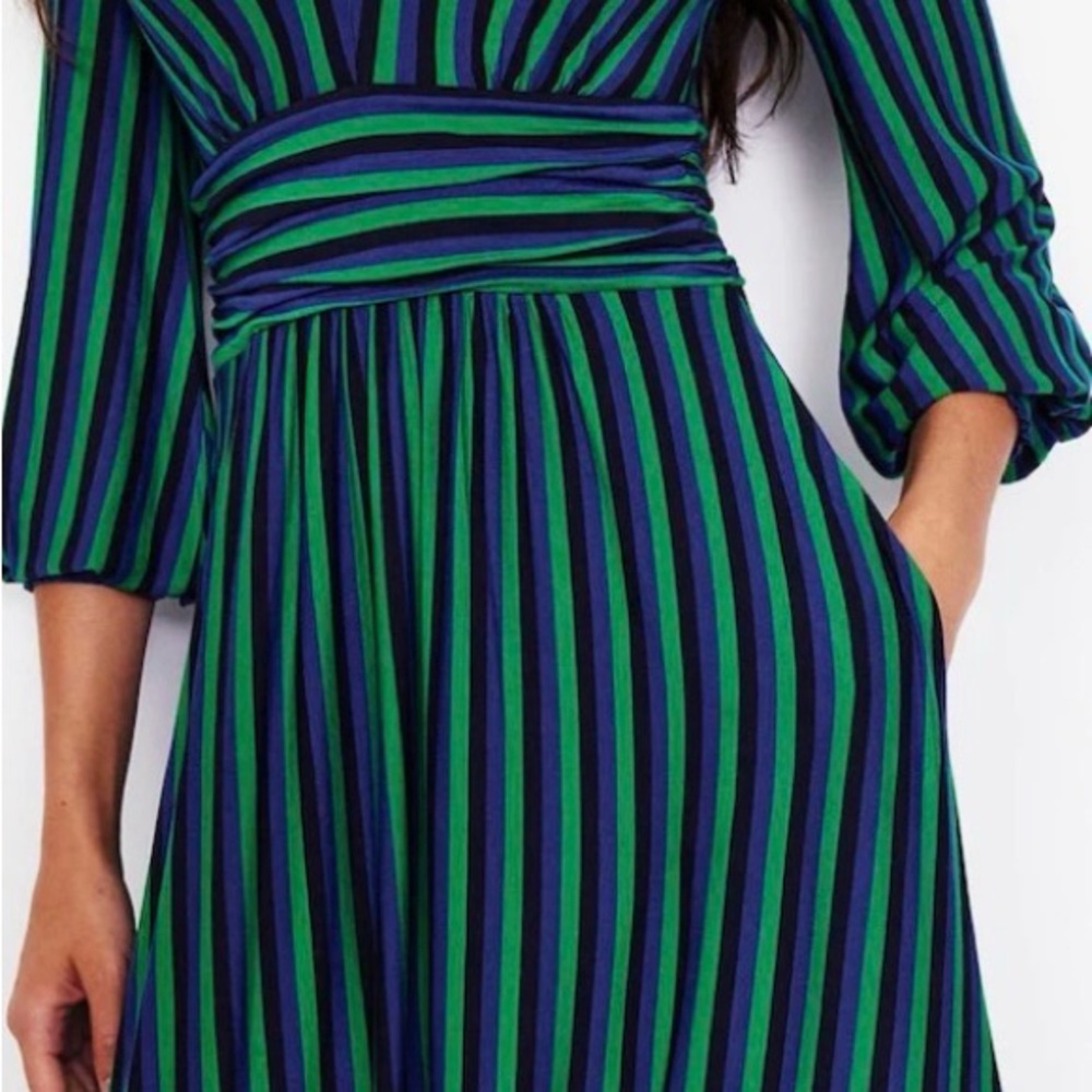 Boden LIKE NEW Vibrant Green and Blue Long Sleeve Dress - Picture 2 of 5